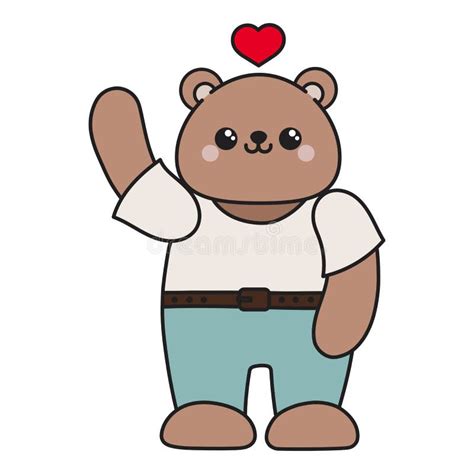 Cute Cartoon Bear Waving His Paw With A Heart Stock Vector