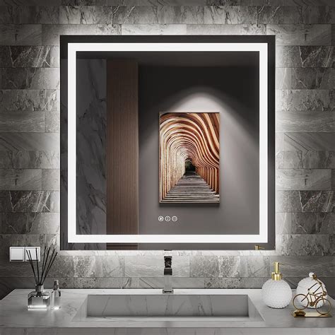 Amorho Led Bathroom Mirror 38x 38 With Front And Backlit Stepless Dimmable Wall
