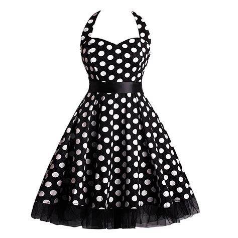vintage sweetheart neckline halter backless polka dot casual swing knee length dress n14841