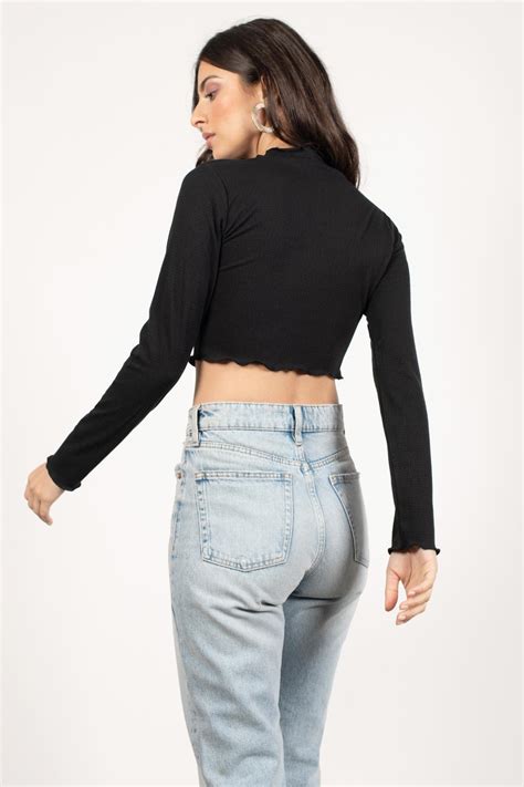 Tobi Crop Tops Womens Be There Black Long Sleeve Cropped Top Black ⋆ Theipodteacher