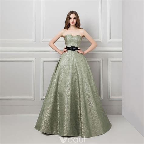 Bling Bling Sage Green Glitter Jacquard Prom Dresses 2019 A Line