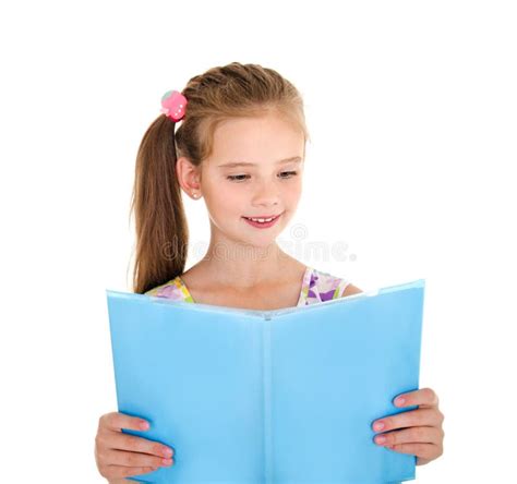 Adorable Little Girl Child Is Reading A Book Isolated Stock Image