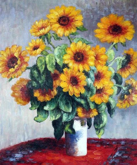 High Quality Claude Monet Sunflowers Painting Impressionist Still Life