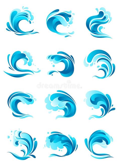 Waves Water Splashes Vector Icons Set Stock Vector Illustration Of