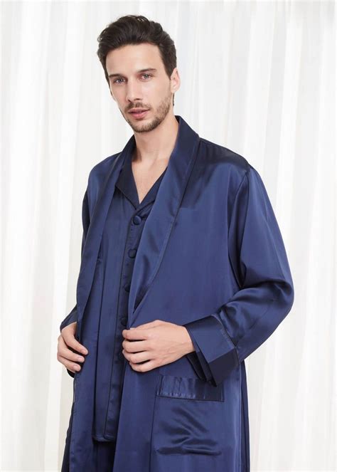 22 Momme Contra Full Length Silk Pajamas And Robe Set For Men Pajama