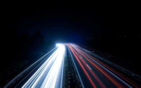 Night Lights Traffic Highways Roads Long Exposure Wallpaper 2560x1600