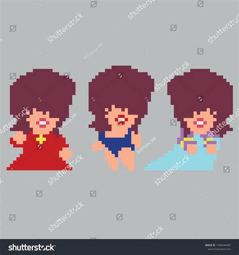 Set Of Game Characters In Perfect Pixel Art Style Women Or Girls