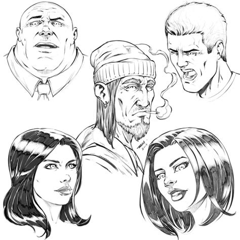 Do it roughly two thirds of the way down of the face you have left, and right in the middle, unless your character is looking to the side, in which case, you use a curved l shape at your chosen side. Sketches of Comic Book Style Faces by robertmarzullo on ...
