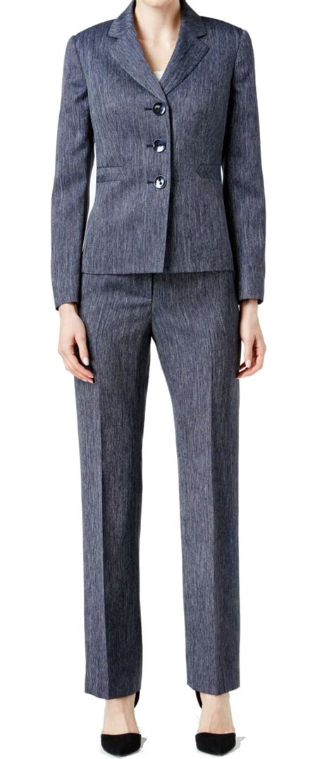 Le Suit New Blue Navy White Womens Size 16 Notch Lapel Pant Suit Set