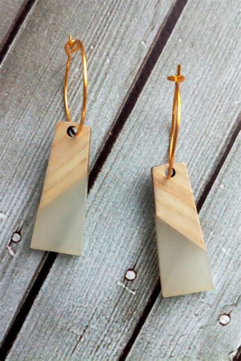 Wood Epoxy Resin Earrings Small Gold Hoop With Pendants Etsy Small