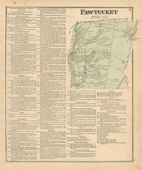 Pawtucket Rhode Island 1870 Map