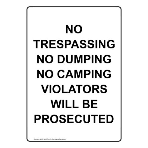 Vertical Sign No Trespassing No Trespassing No Dumping No Camping