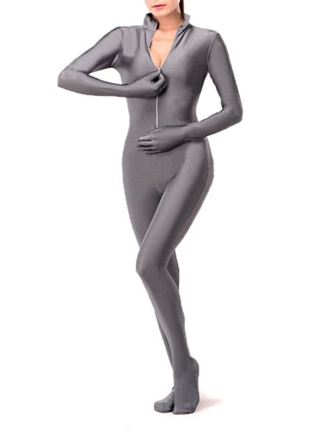 betterparty unisex sexy spandex lycra gray zentai catsuit with front zipper in holidays costumes