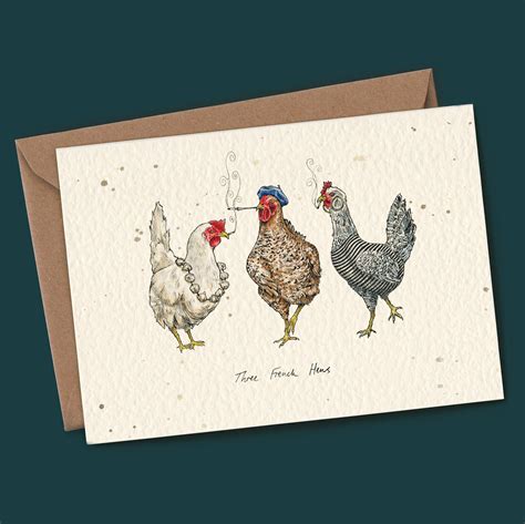 Three French Hens Chicken Card Funny Chickens Card Funny Etsy