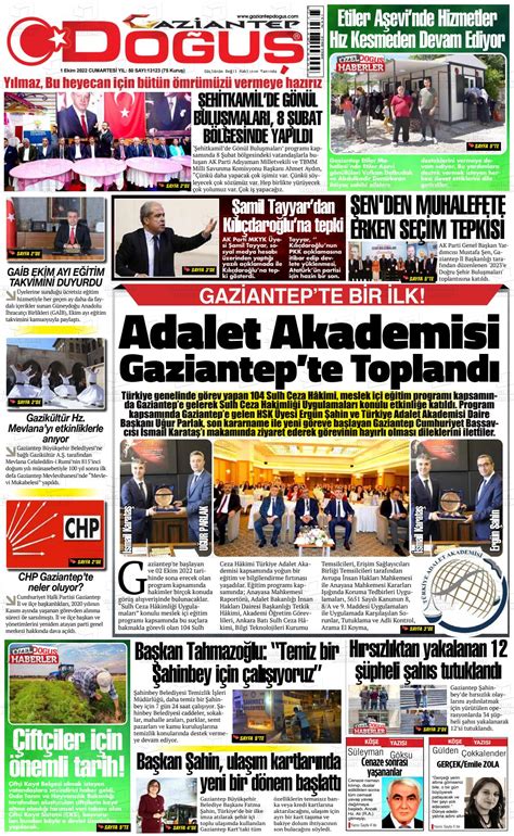 01 Ekim 2022 tarihli Gaziantep Doğuş Gazete Manşetleri