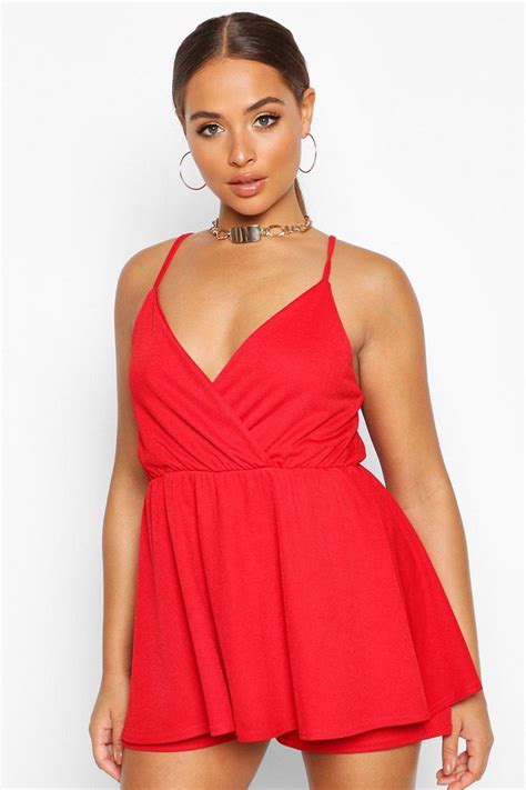 Plunge Ruffle Dress Romper Boohoo Red Dress Women Jumpsuits And Romper Dresses