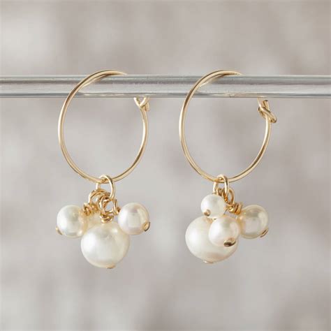 Gold Pearl Hoop Earrings By Samphire Jewellery