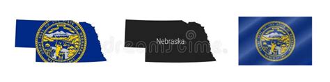 Nebraska Us State Detailed Flag Map Detailed Silhouette Waving Flag