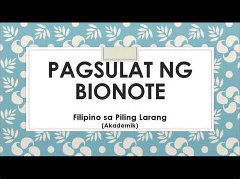 Pagsulat Ng Bionote Filipino Sa Piling Larang Akademik Youtube