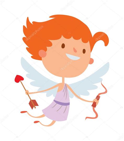 Cartoon Cute Cupid Angel Smile Girl Kid Vector Silhouette Stock Vector