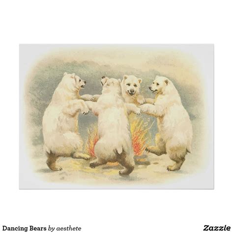 Four White Polar Bears Playing With Each Other In Front Of A Fire And