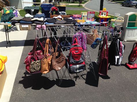 Garage Sale Display Your Handbags With Shower Hooks And A Drying Rack Yard Sale Garage