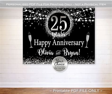 Happy 25th Anniversary Banner Backdrop Decorations Large 25 Year