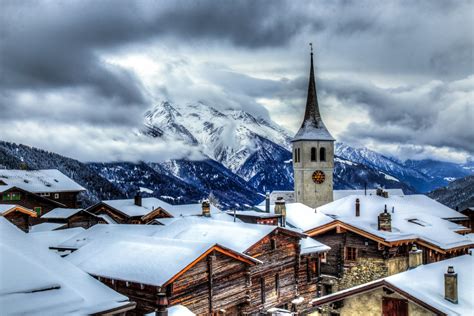 Mountain Winter Village In Switzerland 5k Retina Ultra Hd Wallpaper