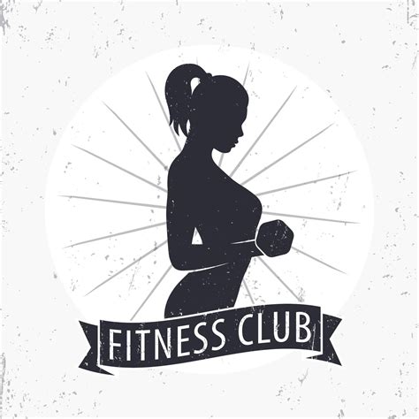 Fitness Club Logo With Posing Athletic Girl And Ribbon Fitness Club