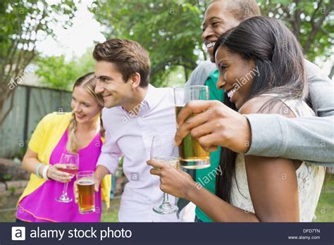 Friends Standing Together Outdoors Stock Photo Alamy