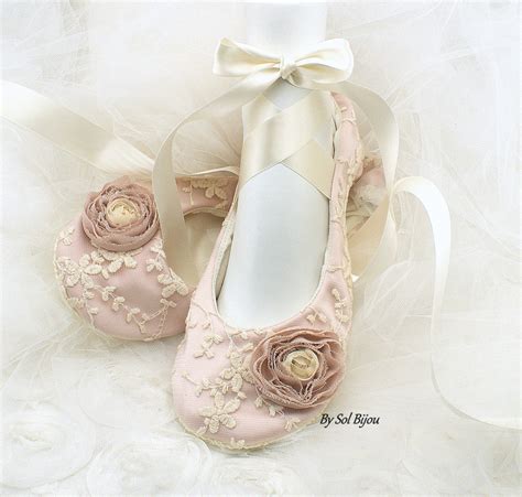 Rose Blush And Ivory Wedding Ballet Shoes With Ribbons Lace Etsy Canada