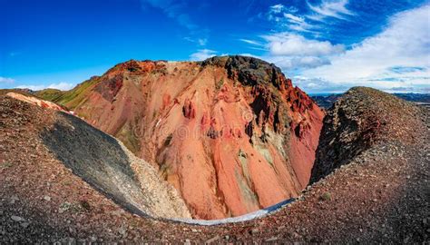Panoramic True Icelandic Landscape View Of Colorful Rainbow Volcanic