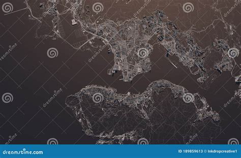 Hong Kong City Map 3d Rendering Aerial Satellite View Stock
