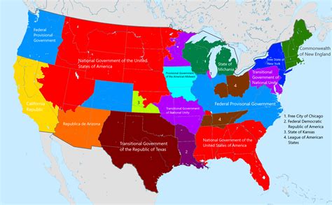 Factions Of The Second American Civil War On 1 January 2032 Imaginarymaps