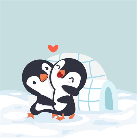 Dos Lindos Pingüinos Enamorados De La Casa De Hielo 1886218 Vector En