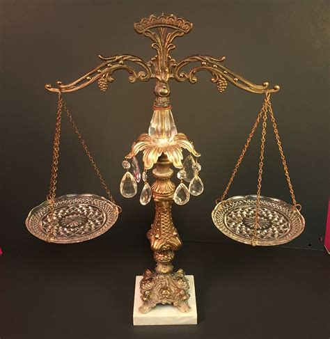 An Ornate Brass And Crystal Glass Scales Of Justice Balance Scale With