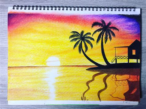 Landscape Sunset Drawing With Crayons Kit Garden Decor Ideas Youtube Zip