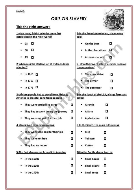 Quiz On Slavery Assessment Key For Teachers Esl Worksheet By Flo84