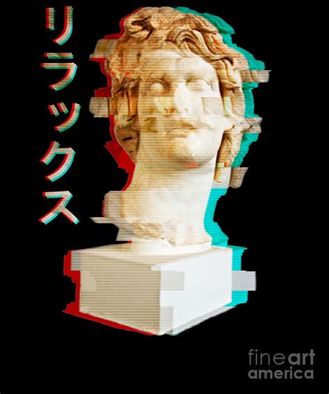 Vaporwave Greek Statue Helios With Aesthetic Glitch Style Design