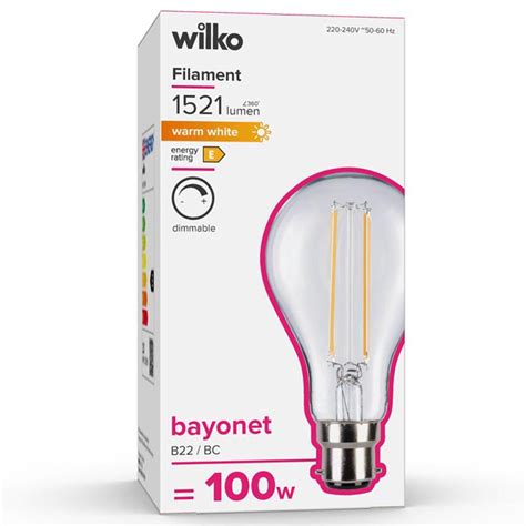 Wilko 1 Pack Bayonet B22bc 1521lm Led Filament Standard Bulb Dimmable