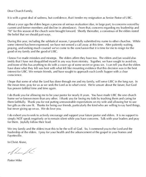 Letter Of Resignation Pastor Sample Resignation Letter