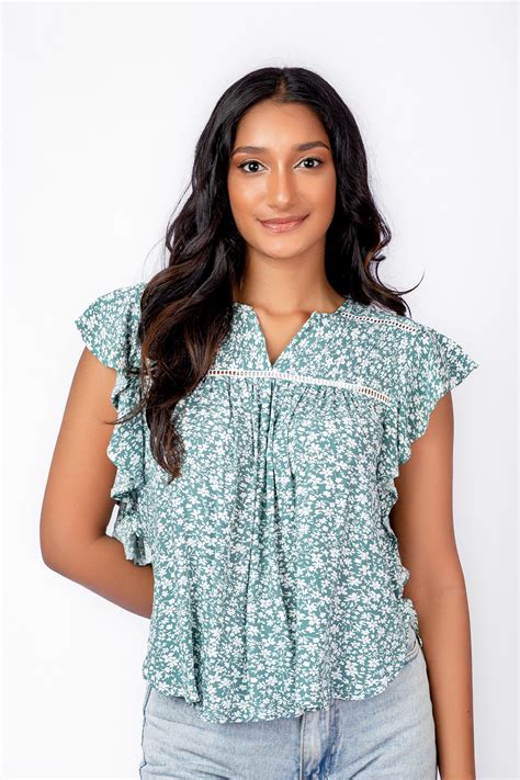 Cotton Collection Green Printed Top By Coco Odellk