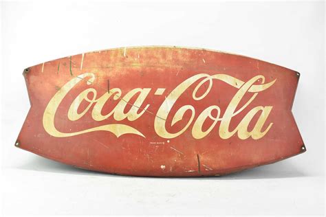 Lot Detail Vintage Metal Coca Cola Fishtail Advertising Sign