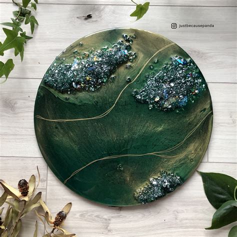 Resin Artwork With Crushed Glass Abstract Resin Art Green Etsy