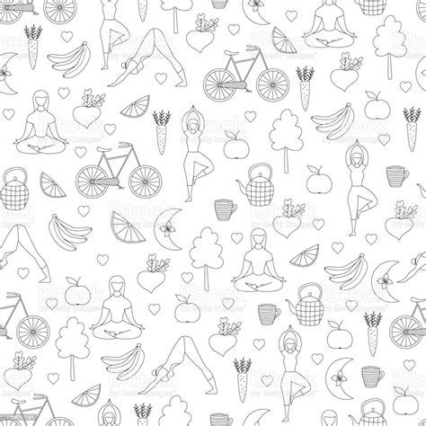 Seamless Healthy Lifestyle Pattern Yoga And Fitness Background Vector
