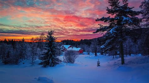 Amazing Winter Sunset Landscape Wallpaper For Desktop 1920x1080 Full Hd