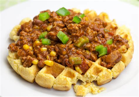 Cornbread Waffles Smothered In Spicy Chili