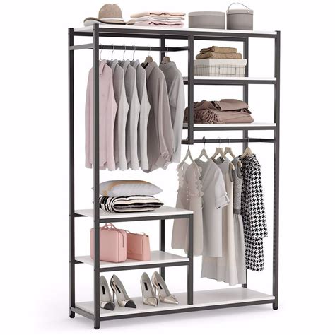 Tribesigns Free Standing Closet Organzier Double Hanging Rod Clothes