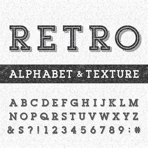 Retro Alphabet Vector Font With Distressed Overlay Texture Stock