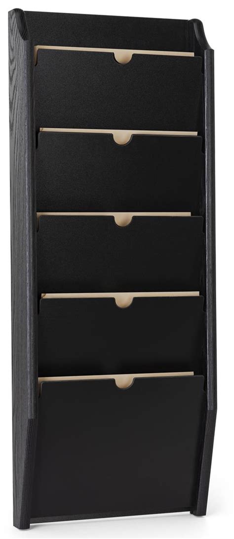 5 Pocket Medical Chart Holder Black Finish Oak Wood